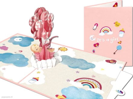 baby ballonnen roze compilatie Geboortekaart Baby Meisje Wiegje met Roze Ballonnen pop-up kaart Popcards pop-up kaart – Baby roze ballonnen geboortekaart geboorte kindje kind meisje meid wiegje 3D wenskaart