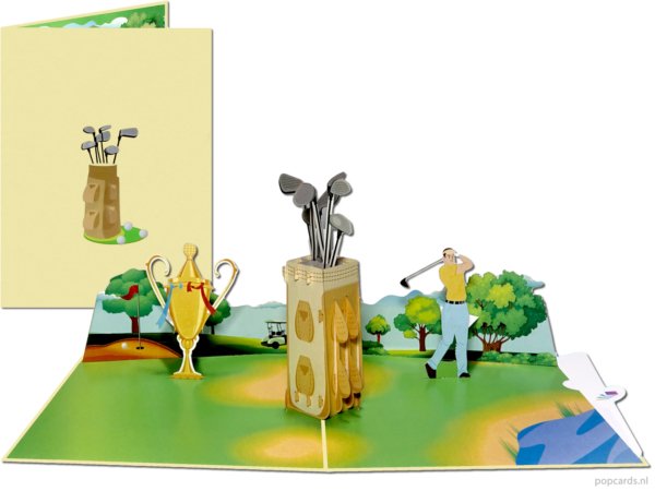 Popcards pop-up kaart golf golfing golfkar caddy pensioen hole in one golfsport birdies 3D kaart wenskaart Popcards pop-up kaart golf golfing golfkar caddy pensioen hole in one golfsport birdies 3D kaart wenskaart