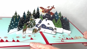 LIN Biglietto Di Natale Pop-Up 3D - Babbo Natale In Aereo - Con Busta E Custodia - Fatto A Mano N455