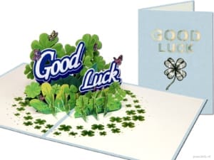 Popcards pop up card – good luck four leaf clover 4 good luck pop up cards 3D greeting card