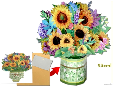 large sunflower bouquet compilation Large freestanding bouquet with Sunflowers, Hydrangeas and Lily of the Valley pop-up card Popcards pop-up card – Very large bouquet of flowers vase sunflowers Hydrangea Lilies of the Valley pop-up cards 3D greeting card