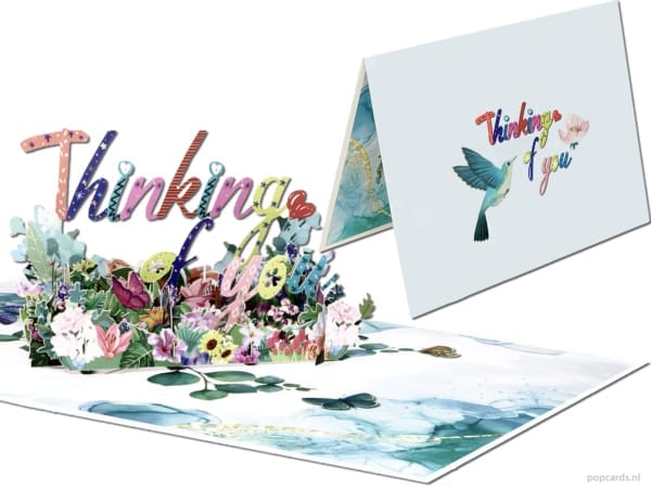 Popcards Pop-up-Karte – Denk an dich, ich denke an dich, Blumen, Buchstaben, Text, Pop-up-Karten, 3D-Grußkarte