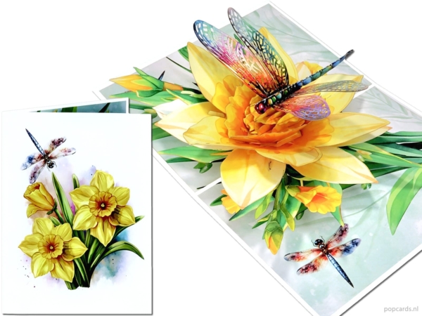 Carte pop-up Popcards – Carte de vœux 3D Libellule sur fleurs d'œillets Carte pop-up Popcards – Carte de vœux 3D Libellule sur fleurs d'œillets