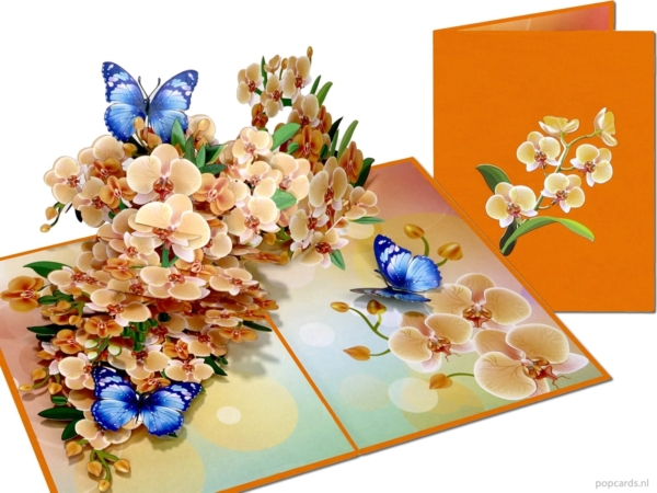 Popcards pop-up kaart – Orchidee bloemen met vlinders 3D wenskaart Popcards pop-up kaart – Orchidee bloemen met vlinders 3D wenskaart