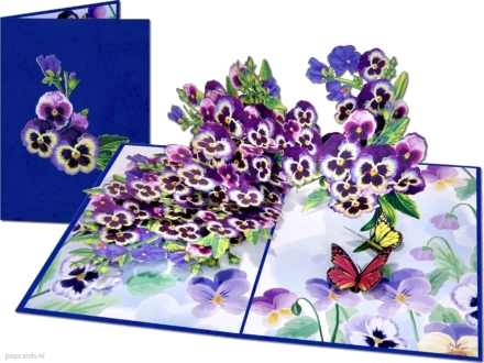 Tarjeta desplegable Popcards – Tarjeta de felicitación 3D con violines, violetas, violetas y flores