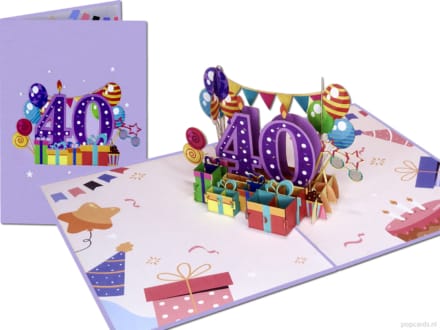 Tarjeta de felicitación emergente de felicitación de 40 años con una nueva recopilación de felicitaciones de cumpleaños y aniversario. Tarjeta desplegable Popcards: tarjeta de felicitación 3D para aniversario de cumpleaños con números grandes por 40 años