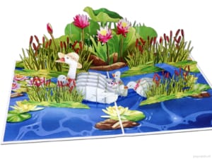 Tarjeta desplegable Popcards: Madre con pequeños Gansos, ganso, Día de la Madre, ganso con sombrero, tarjeta de felicitación 3D