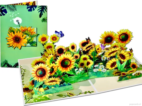 Biglietto Di Auguri Pop-Up 3D Con Girasoli - Copertina Arancione Con Incisione, Inclusa Busta E Biglietto Per Messaggio - Regalo Per Compleanno, Ringraziamento, Festa Della Mamma