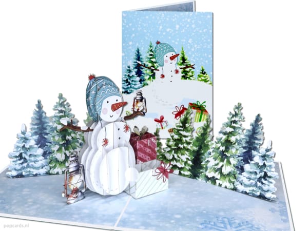 Carte pop-up Popcards – bonhomme de neige, sapin de Noël, cadeaux, carte de Noël, carte de vœux 3D