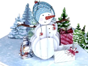 Carte pop-up Popcards – bonhomme de neige, sapin de Noël, cadeaux, carte de Noël, carte de vœux 3D