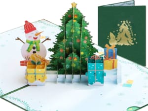 Popcards pop-up card – Biglietto di Natale in lamina d'oro, pupazzo di neve dorato, albero di Natale, regali, biglietto d'auguri 3D