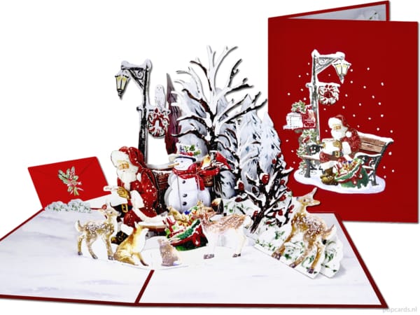 Popcards pop-up kaart – Kerstman met brief kerstbrief kerstlijst wensenlijstje kerstkaart 3D wenskaart