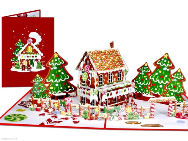 Popcards Pop-Up-Karte – Weihnachtskarte Süßigkeitenhaus Weihnachtsmann Weihnachtshaus Weihnachtsbaum 3D-Grußkarte