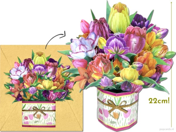 Popcards pop-up card – Large vase with tulips flowers bouquet mega card 3D greeting card