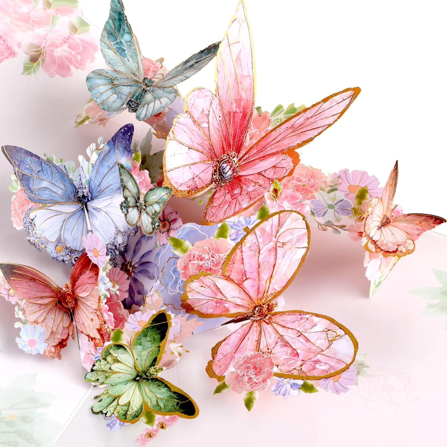 Tarjeta 3D Desplegable Mariposas - 15x15 Cm - Con Sobre - Regalo Para Cumpleaños Y Aniversarios