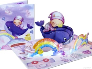 Biglietto pop-up Popcards – Biglietto di auguri 3D per nascita di un bambino, di una balena, di un maschietto, di una femminuccia