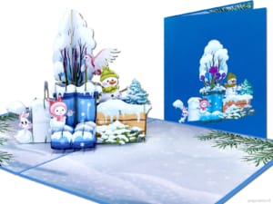 Carte pop-up Popcards – Carte de Noël bottes bottes d'hiver bonhomme de neige lapin carte de vœux 3D