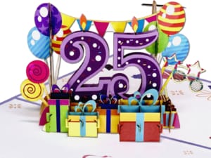 Popcards pop-up kaart – 25 jaar jubileum jarig verjaardag verjaardagskaart grote cijfers 3D kaart wenskaart