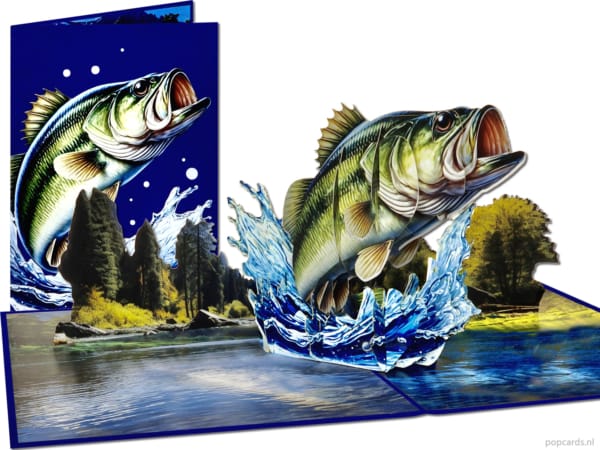Carte pop-up Popcards – Poisson, bar, brochet, poisson sauteur, passionnés de pêche, pêcheurs, pêcheur, pêche, mer carte 3D, carte de vœux