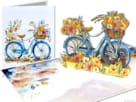 fiets blauw bloemen compilatie 1 Wonderschone pop-up kaart pastelblauwe fiets met bloemen wenskaart Popcards pop-up kaart – Fiets met bloemen Blauw pastel pastelkleuren damesfiets 3D kaart wenskaart