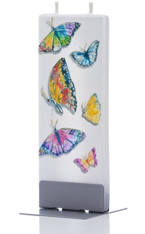 Flatyz Flachkerze, handbemalt mit bunten Schmetterlingen im Regenbogen-Design