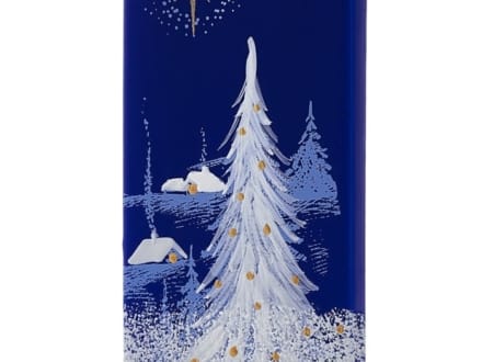 Flatyz flache Kerze, handbemalte Weihnachtskarte, Weihnachtskerze, dunkelblau, dekorierter weißer Weihnachtsbaum