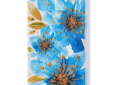 Bougie plate Flatyz peinte à la main -D22015 fleurs bleues et jaunes dorées