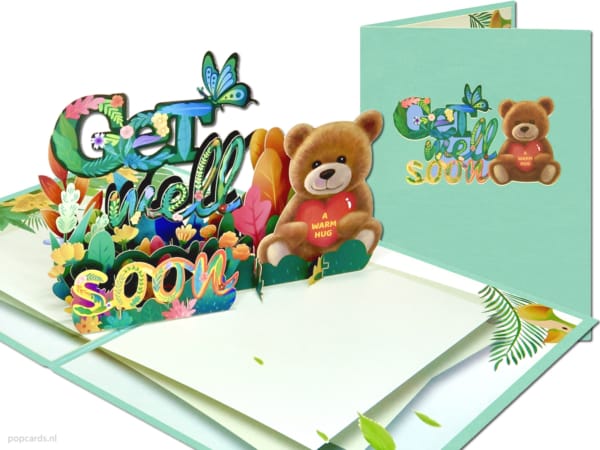 Get Well Soon beer beertje beterschapskaart troostkaart beterschap wenskaart pop-up kaart 3D Get Well Soon beer beertje beterschapskaart troostkaart beterschap wenskaart pop-up kaart 3D