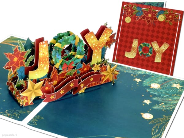 Pop-up kaart kerstkaart joy letters versierde ballen slinger Pop-up kaart kerstkaart joy letters versierde ballen slinger