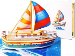 Kleurrijke zeilboot schip zeilschip pop-up kaart wenskaart