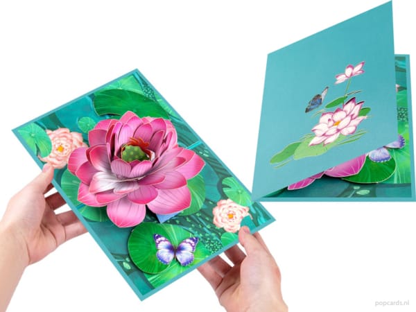 Lotus bloem in vijver lotusbloem wenskaart pop-up kaart Lotus bloem in vijver lotusbloem wenskaart pop-up kaart