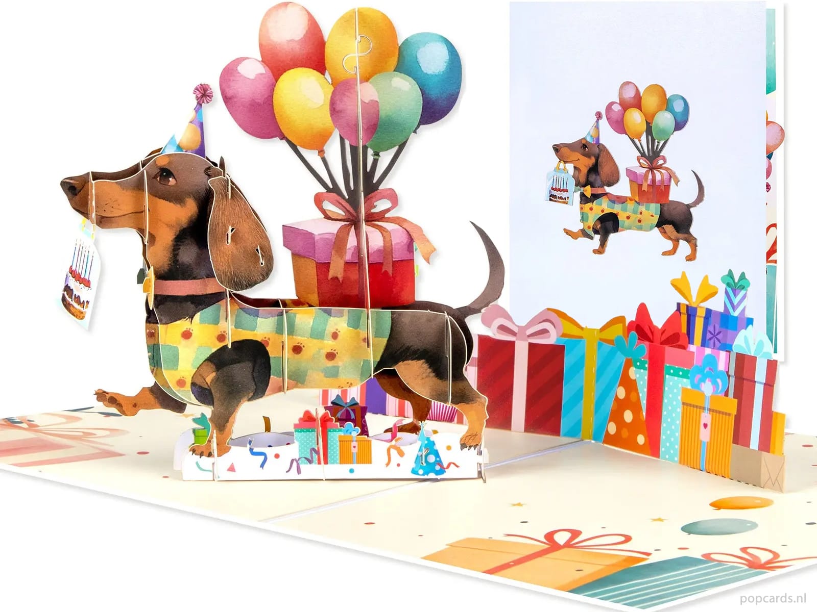 Tarjeta de felicitación desplegable 3D con diseño de perro salchicha