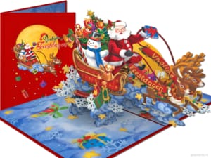 Popcards pop-up card Merry Christmas card Santa on a sleigh Santa reindeer greeting card Popcards pop-up card Merry Christmas card Santa on a sleigh Santa reindeer greeting card
