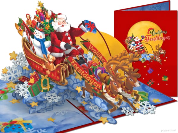 Popcards pop-up card Merry Christmas card Santa on a sleigh Santa reindeer greeting card Popcards pop-up card Merry Christmas card Santa on a sleigh Santa reindeer greeting card
